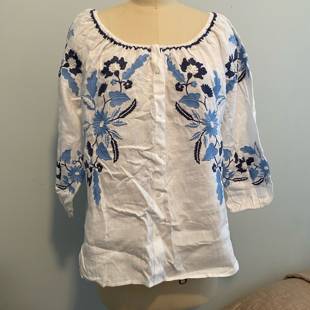 Embroidered Linen Top - Picture 2 of 4